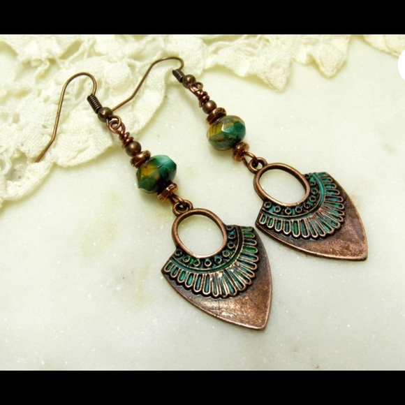 ONE OF A KIND ArtisanTurquoise & Copper Designer Earrings - Picture 5 of 5